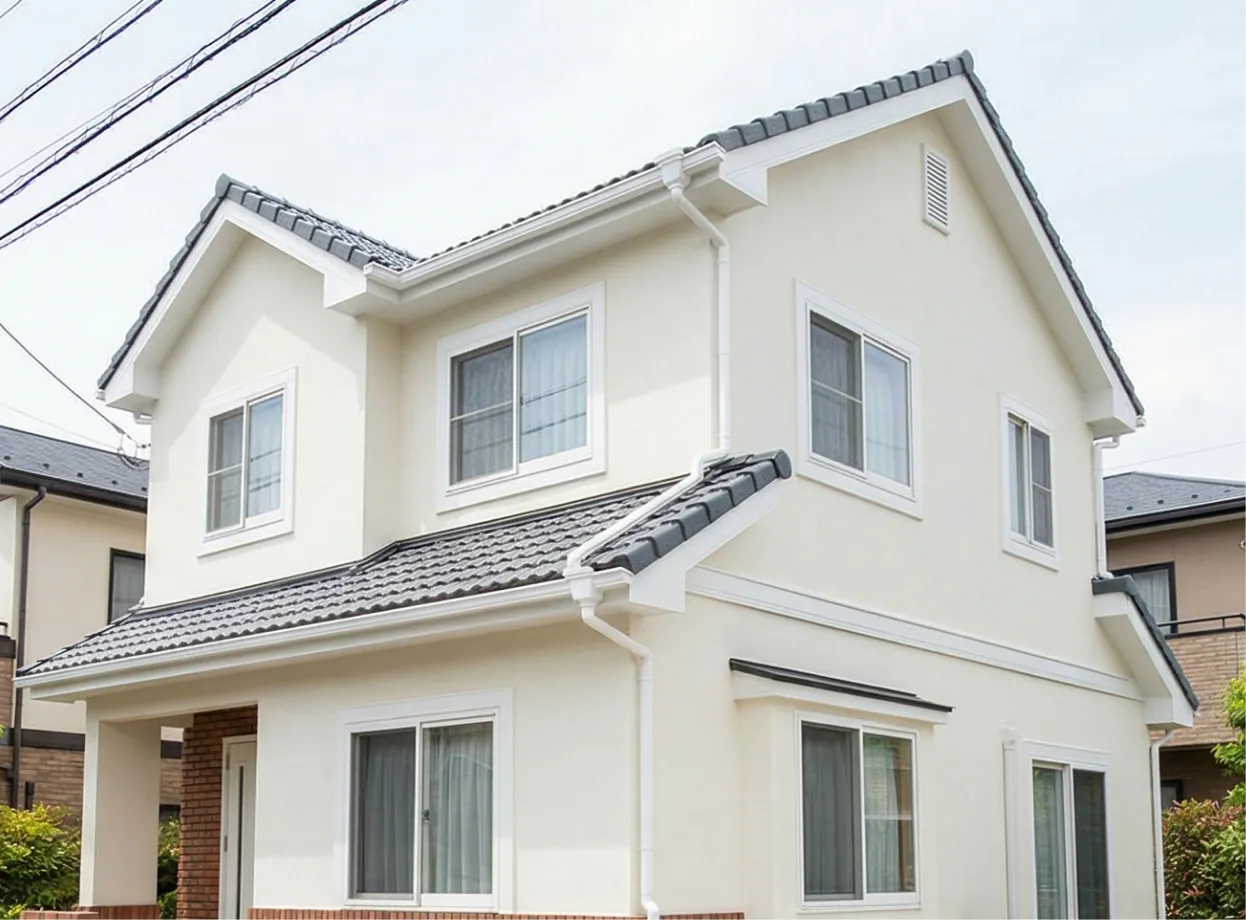 外壁洗浄後の壁が真っ白になった家